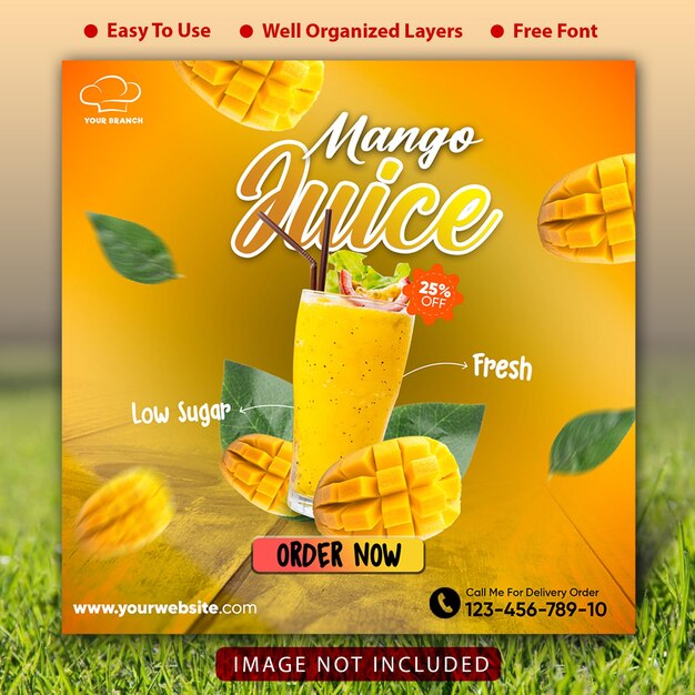 PSD vorlage mango-saft mit bild mango darauf 2