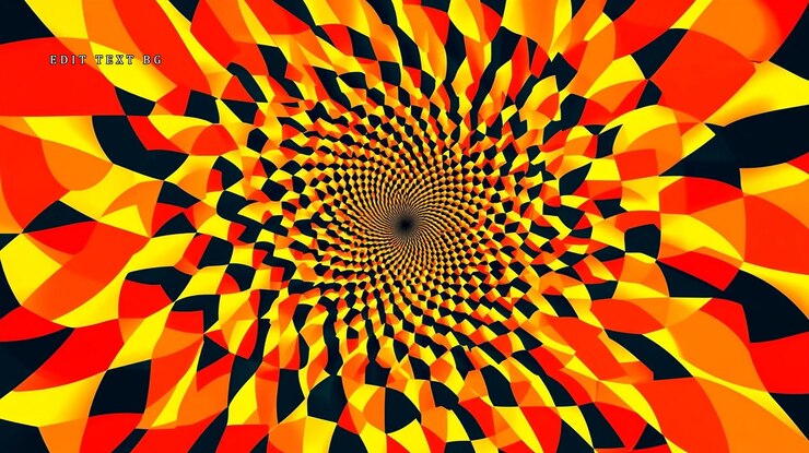 PSD vórtice giratorio abstracto de formas geométricas rojas, naranjas, amarillas y negras