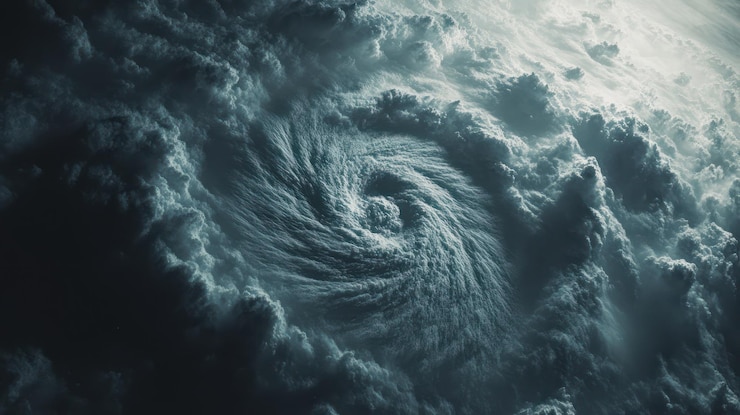 PSD vórtice oscuro una vista aérea hipnotizante de una formación de nubes de tormenta giratoria que muestra el poder crudo y la belleza de las tormentas de la naturaleza