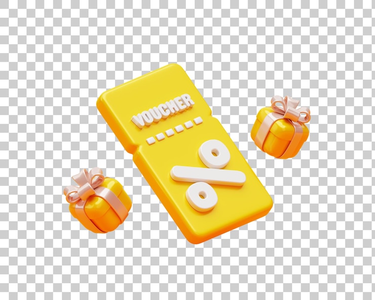 PSD voucher com sinal de ícone de presente ou símbolo ilustração de fundo 3d