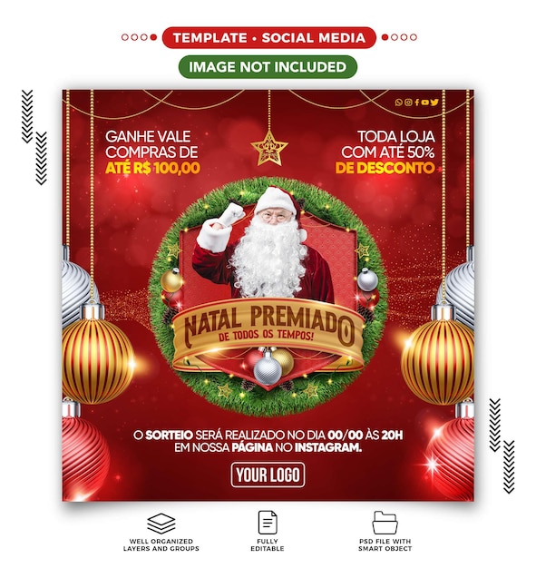 Voucher de compras premiado com feed de mídia social de Natal