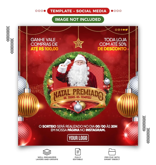 Voucher de compras premiado com feed de mídia social de natal