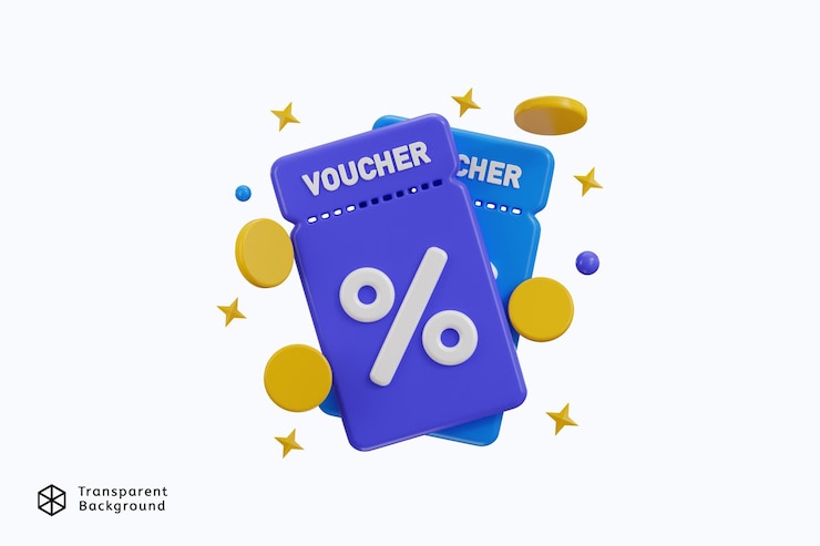 PSD voucher de desconto com ícone de moedas de ouro 3d render conceito de ícone de cupom de desconto 3d