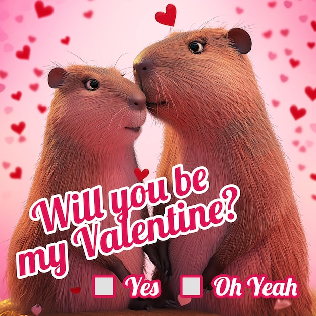 PSD voulez-vous être ma valentine capybaras dans l'amour célébrer la valentine carte de vœux