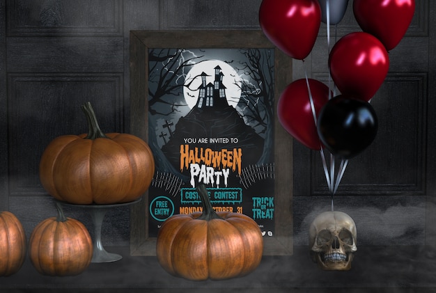 PSD vous êtes invités à la fête d'halloween avec des citrouilles et des ballons