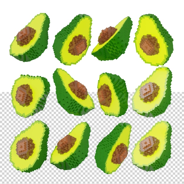 PSD voxel 3d de aguacate aislado con fondo transparente