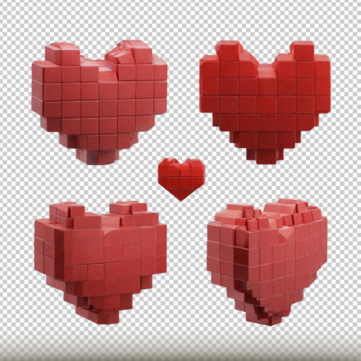 PSD voxel corazón conjunto amor aislado en fondo transparente