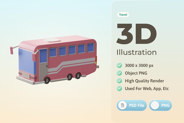 PSD voyage, objet, autobus, 3d, illustration