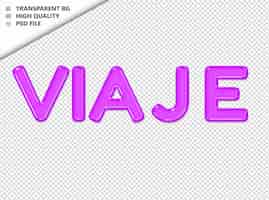 PSD voyage typographie texte violet verre brillant psd transparent