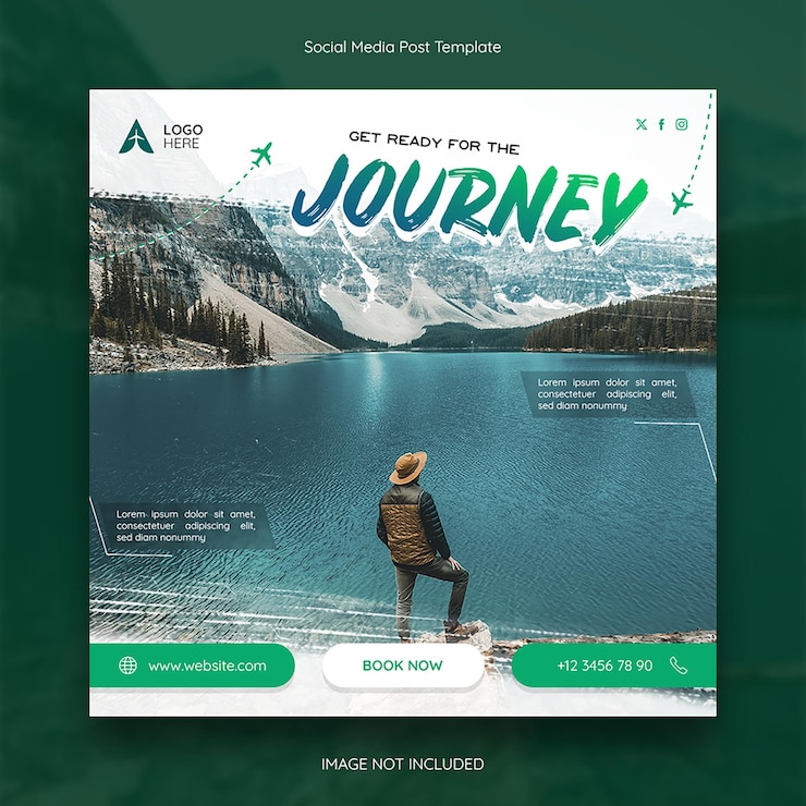 PSD voyage vert et aventure modèle de publication sur les réseaux sociaux
