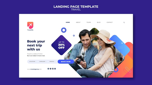 PSD voyagez avec un modèle de page de destination à prix réduit
