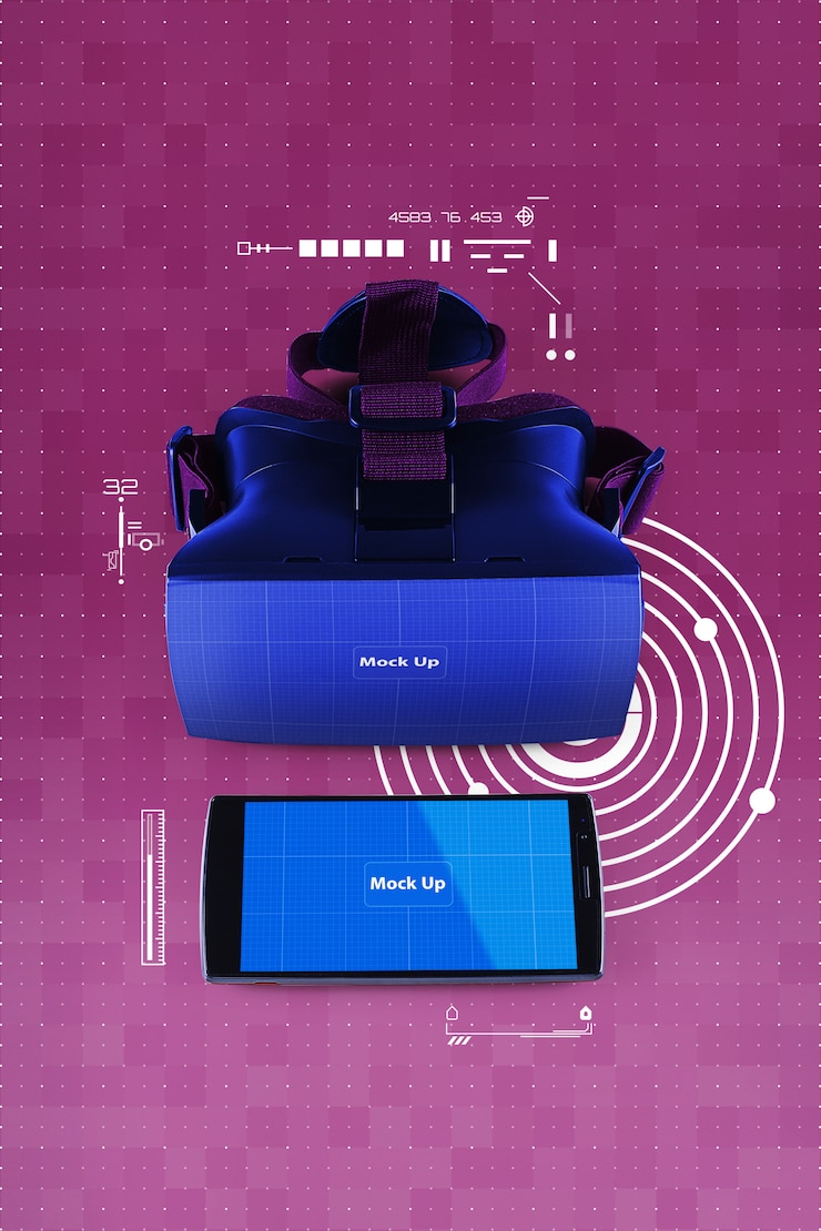 PSD vr glasses and mobile mockup