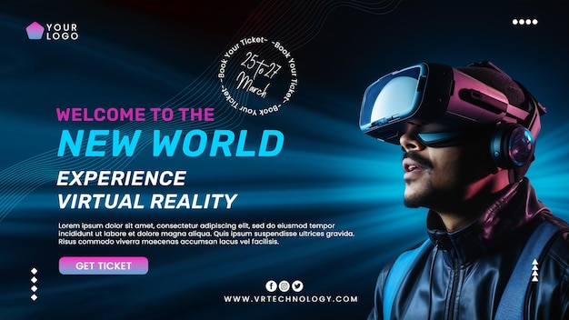 VR virtual reality event banner design modello di social media completamente modificabile psd