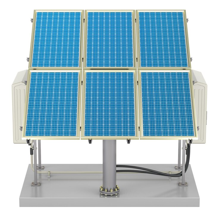 PSD vue 3d de l'avant des panneaux solaires isolée sur un fond transparent