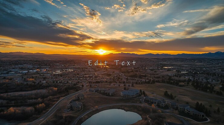 PSD vue aérienne du coucher de soleil sur le paysage de banlieue