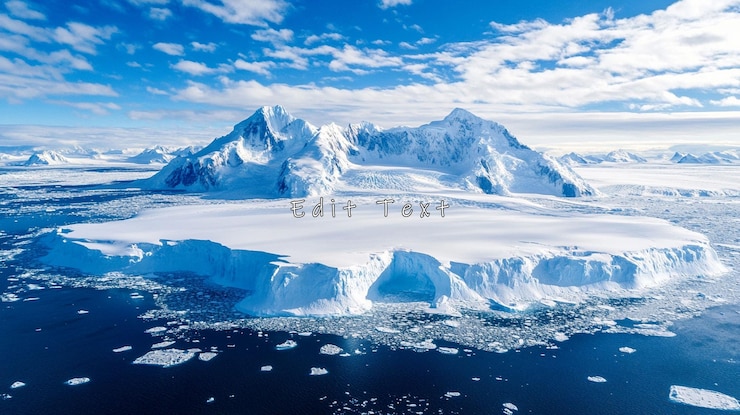PSD vue aérienne du paysage antarctique avec des montagnes enneigées et des icebergs