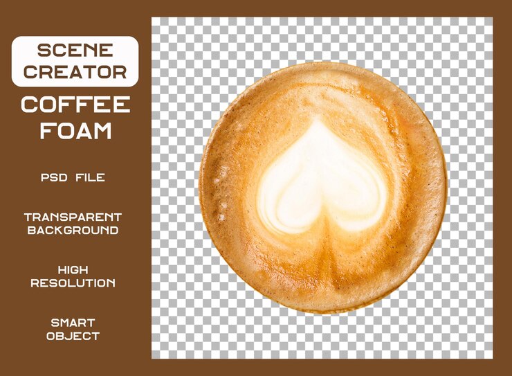 PSD vue aérienne de la texture de la mousse de café sur transparent