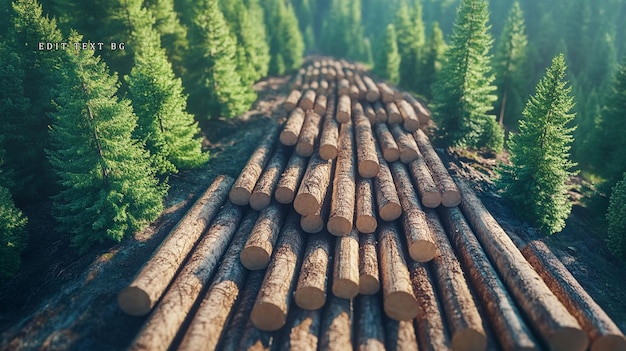 Vue aérienne de troncs empilés dans une forêt de pins