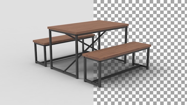 Vue d'angle de la table à manger de style banc avec rendu 3d de l'ombre