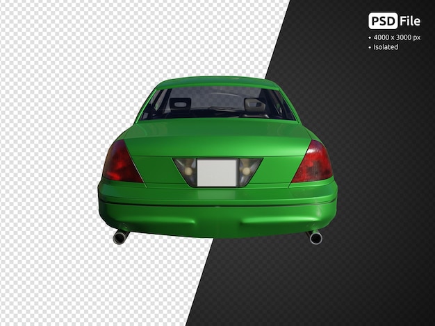 Vue arrière de la voiture verte, rendu 3D isolé