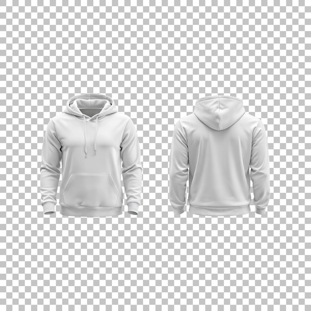 Vue avant et arrière Sweater à capuche blanc isolé sur un fond transparent