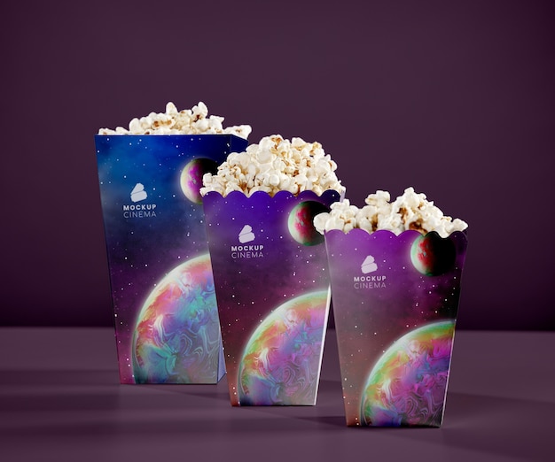 PSD vue avant des tasses de pop-corn de cinéma