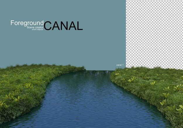 PSD vue sur le canal et plantes au bord de l'eau