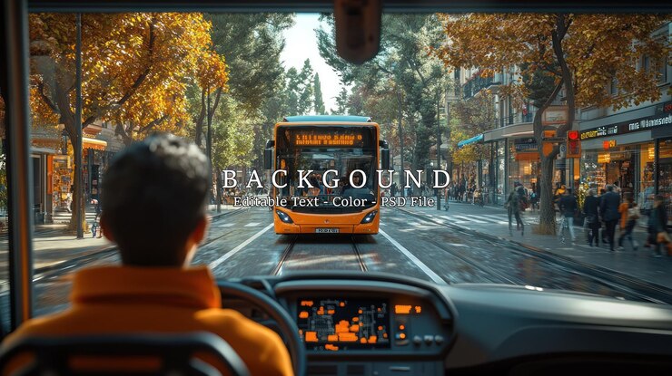 PSD la vue des chauffeurs de bus sur la rue de la ville