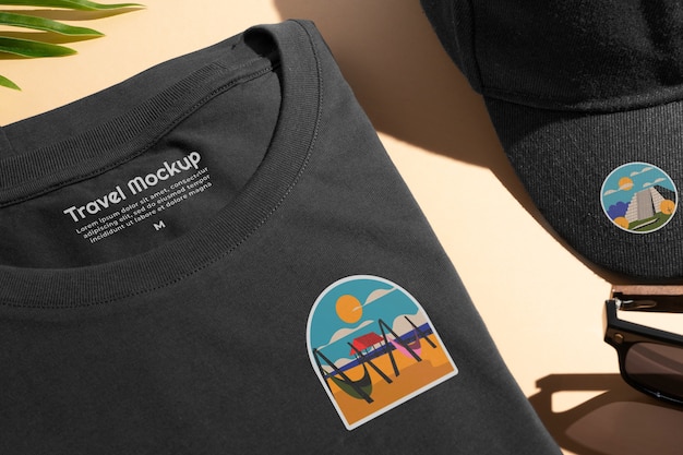 PSD vue ci-dessus modèle de t-shirt de voyage