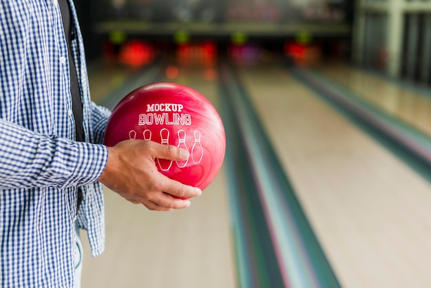 PSD vue côté, de, homme, tenue, boule bowling