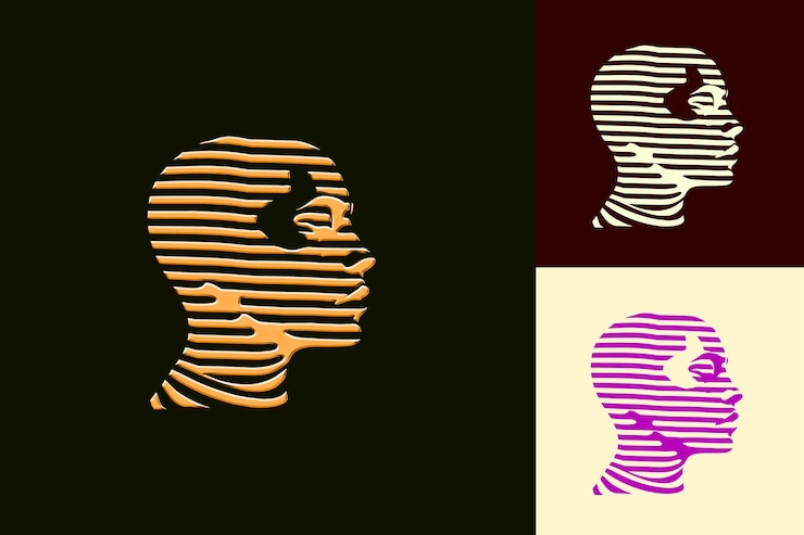 PSD vue de côté png du candidat avec expression focalisée icône op art s designes abstraits iconiques isolés