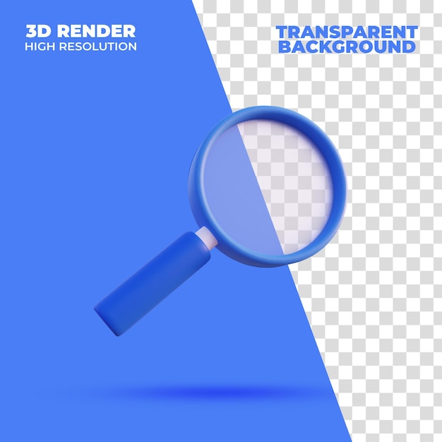 Vue de dessous de l'icône illustration loupe bleu rendu 3D isolé