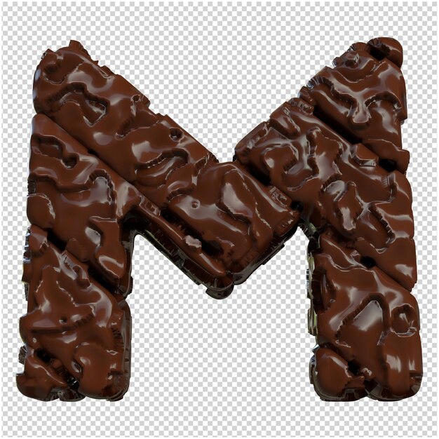 Vue de dessous des lettres au chocolat. lettre 3d m