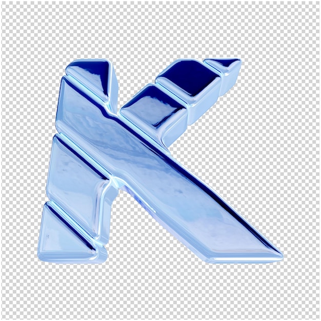 Vue de dessous des lettres faites de glace bleue. lettre 3d k
