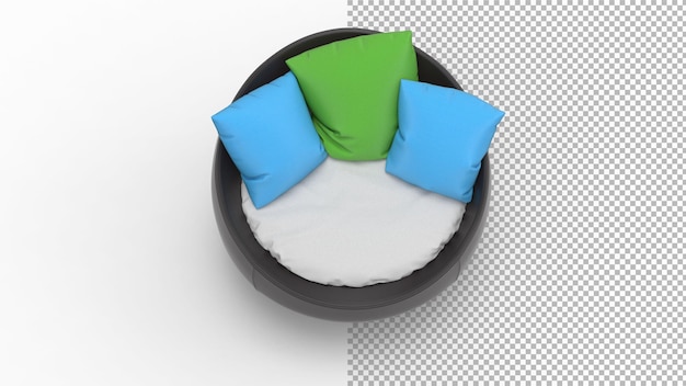 PSD vue de dessus de chaise confortable avec rendu 3d de l'ombre