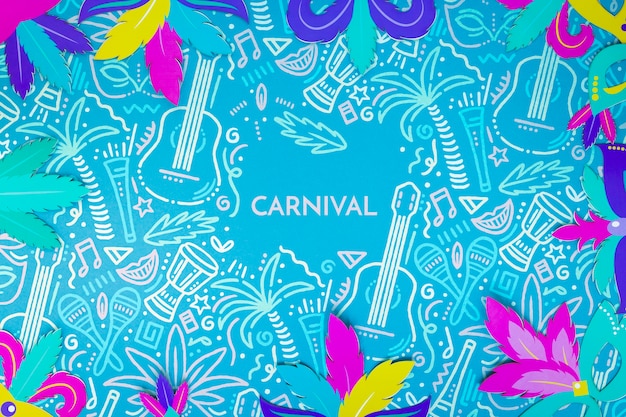 PSD vue de dessus du cadre de feuilles de carnaval coloré