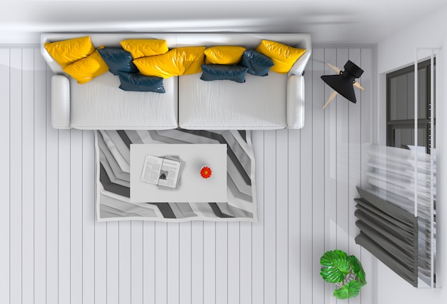 Vue de dessus du salon intérieur. Rendu 3D