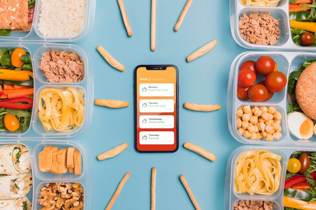 Vue De Dessus Du Smartphone Avec Repas Prévus