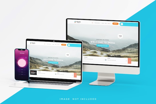 Vue de dessus Écran des appareils avec maquette de présentation du site Web