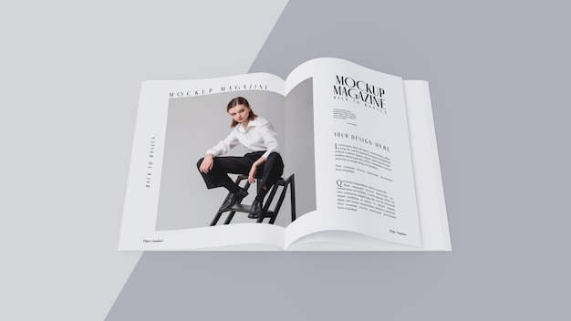 Vue de dessus sur la maquette de conception de magazine ouvert