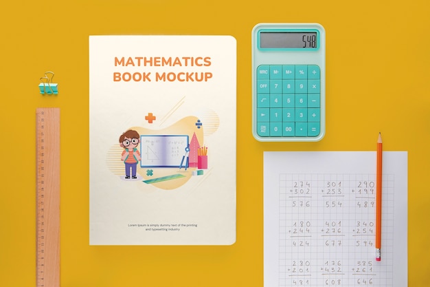 PSD vue de dessus sur la maquette du livre scolaire