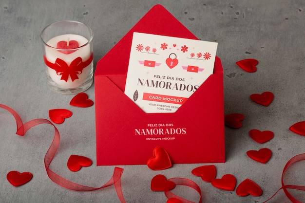 Vue de dessus sur la maquette d'invitation avec la conception dia dos namorados