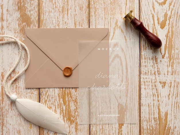 PSD vue de dessus sur une maquette d'invitation de mariage vaporeuse