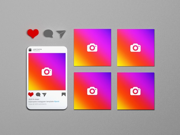 PSD vue de dessus des maquettes de publication instagram