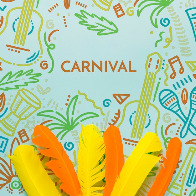 PSD vue de dessus des plumes de carnaval colorées