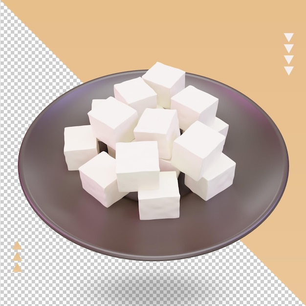 PSD vue de dessus de rendu de tofu alimentaire asiatique 3d