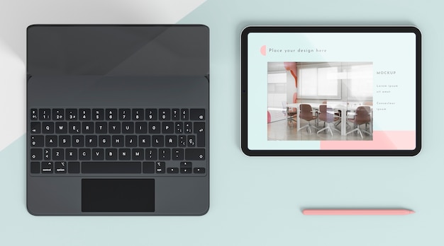 PSD vue de dessus avec tablette et clavier