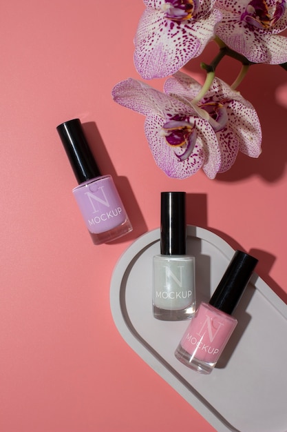 Vue De Dessus Vernis à Ongles Et Fleur