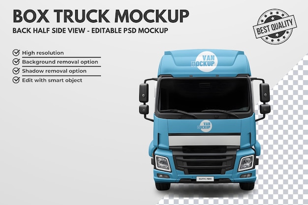 Vue de devant d'un camion à boîtes modifiable en PSD