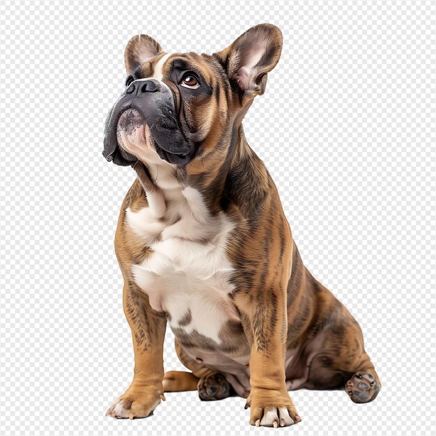Vue de devant d'un chien Bull assis sur un fond transparent isolé